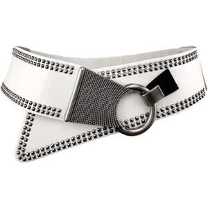 Fashion Wide Waist Belt Elastic Stretch Cinch Belts With Interlock Buckle White